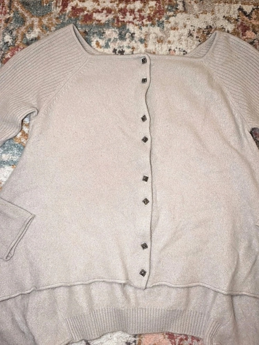 Shae Women's M Stud Buttons Tan 100% Cashmere Sweater Soft Fall Cozy Warm